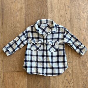 ZARA Plaid Button-Down Shirt - Black and Cream and a tiny bit of Pink